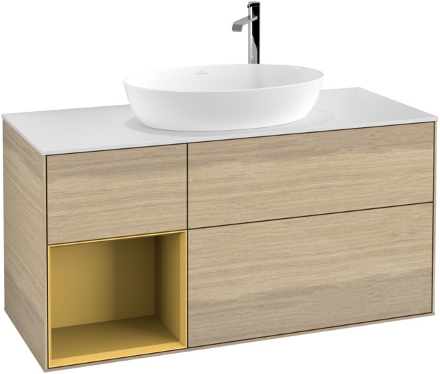 Тумба під раковину Villeroy & Boch Finion 120х50,1 см із підсвічуванням МДФ шпон дуба/скло біле матове F941HFPC