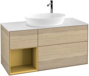 Тумба під раковину Villeroy & Boch Finion 120х50,1 см із підсвічуванням МДФ шпон дуба/скло біле матове F941HFPC