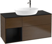 Тумба под раковину Villeroy & Boch Finion 120х50,1 см с подсветкой МДФ шпон грецкого ореха/стекло черное матовое F942PDGN