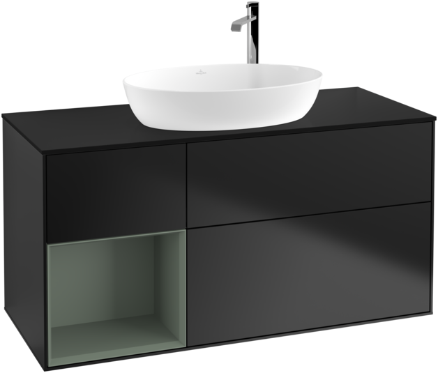 Тумба під раковину Villeroy & Boch Finion 120х50,1 см з підсвічуванням МДФ чорний матовий лак/скло чорне матове F942GMPD