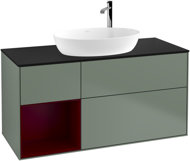 Тумба под раковину Villeroy & Boch Finion 120х50,1 см с подсветкой МДФ оливковый матовый лак/стекло черное матовое F942HBGM