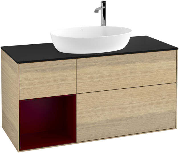 Тумба под раковину Villeroy & Boch Finion 120х50,1 см с подсветкой МДФ шпон дуба/стекло черное матовое F942HBPC