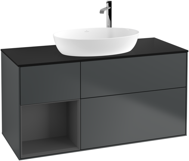 Тумба под раковину Villeroy & Boch Finion 120х50,1 см с подсветкой МДФ темно-синий матовый лак/стекло черное матовое F942GKHG