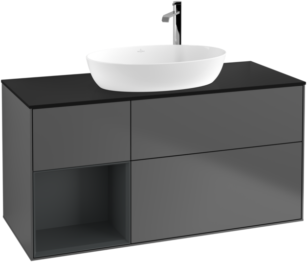 Тумба под раковину Villeroy & Boch Finion 120х50,1 см с подсветкой МДФ антрацит матовый лак/стекло черное матовое F942HGGK