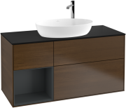 Тумба под раковину Villeroy & Boch Finion 120х50,1 см с подсветкой МДФ шпон грецкого ореха/стекло черное матовое F942HGGN