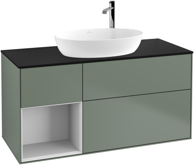 Тумба под раковину Villeroy & Boch Finion 120х50,1 см с подсветкой МДФ оливковый матовый лак/стекло черное матовое F942MTGM