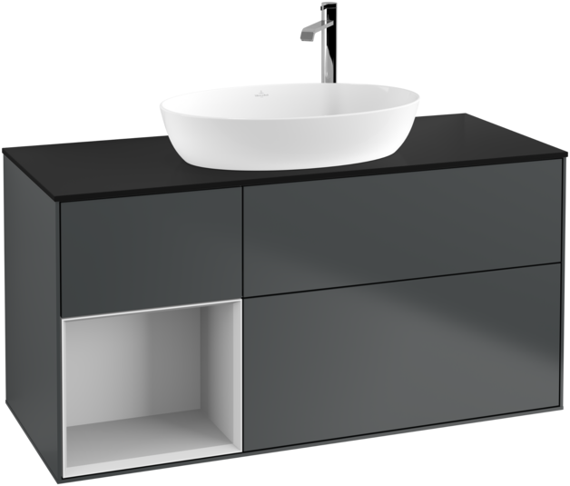 Тумба під раковину Villeroy & Boch Finion 120х50,1 см із підсвічуванням МДФ темно-синій матовий лак/скло чорне матове F942MTHG