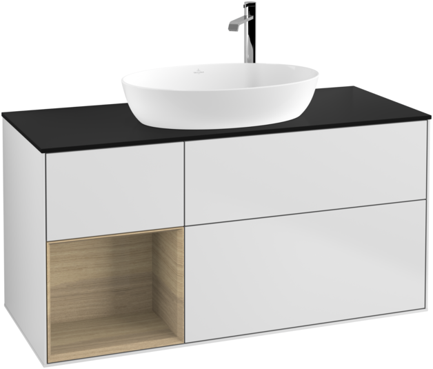 Тумба під раковину Villeroy & Boch Finion 120х50,1 см із підсвічуванням МДФ білий матовий лак/скло чорне матове F942PCMT