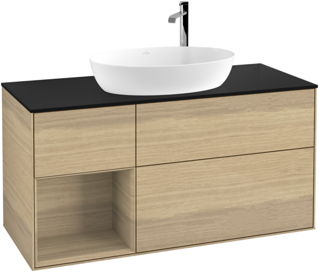 Тумба под раковину Villeroy & Boch Finion 120х50,1 см с подсветкой МДФ шпон дуба/стекло черное матовое F942PCPC