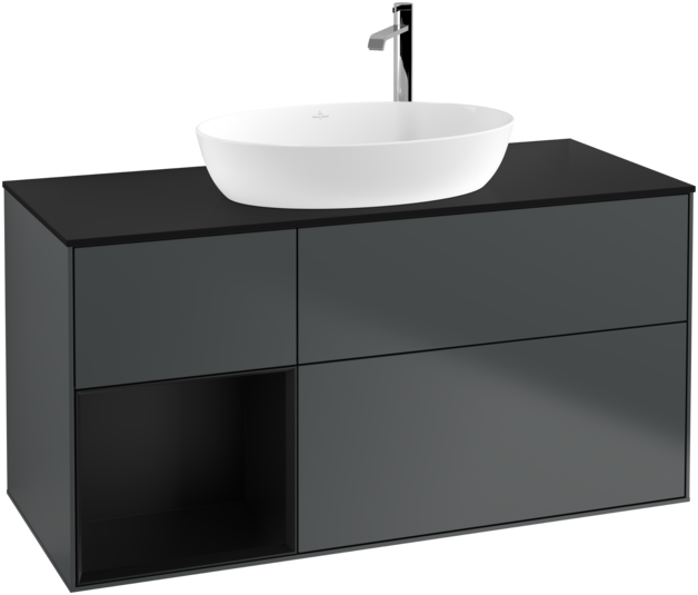 Тумба под раковину Villeroy & Boch Finion 120х50,1 см с подсветкой МДФ темно-синий матовый лак/стекло черное матовое F942PDHG