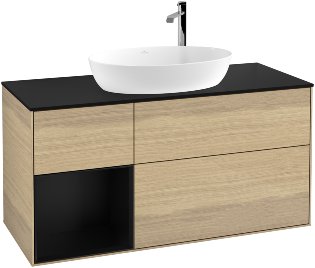 Тумба под раковину Villeroy & Boch Finion 120х50,1 см с подсветкой МДФ шпон дуба/стекло черное матовое F942PDPC