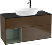 Тумба под раковину Villeroy & Boch Finion 120х50,1 см с подсветкой МДФ шпон грецкого ореха/стекло черное матовое F942GMGN