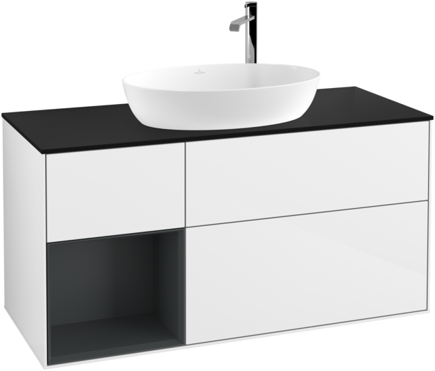 Тумба під раковину Villeroy & Boch Finion 120х50,1 см з підсвіткою МДФ білий глянцевий лак/скло чорне матове F942HGGF