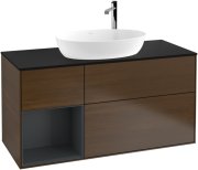 Тумба под раковину Villeroy & Boch Finion 120х50,1 см с подсветкой МДФ шпон грецкого ореха/стекло черное матовое F942HGGN