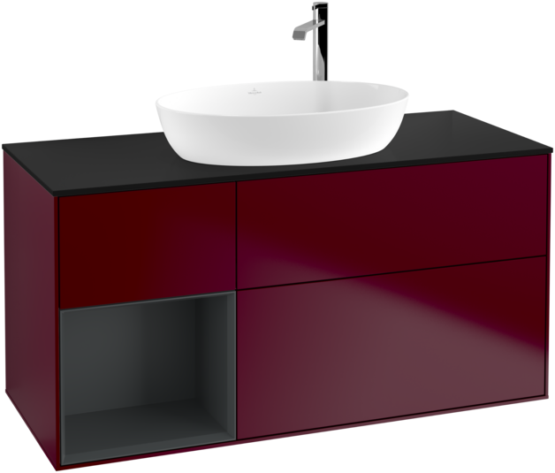 Тумба під раковину Villeroy & Boch Finion 120х50,1 см з підсвічуванням МДФ півонія матовий лак/скло чорне матове F942HGHB