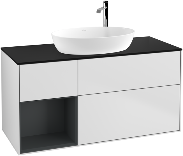 Тумба під раковину Villeroy & Boch Finion 120х50,1 см із підсвічуванням МДФ білий матовий лак/скло чорне матове F942HGMT