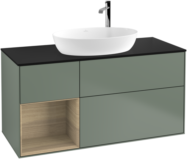 Тумба под раковину Villeroy & Boch Finion 120х50,1 см с подсветкой МДФ оливковый матовый лак/стекло черное матовое F942PCGM