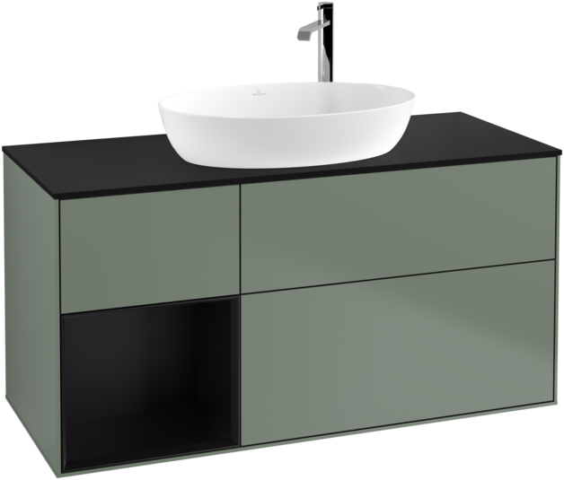 Тумба під раковину Villeroy & Boch Finion 120х50,1 см із підсвічуванням МДФ оливковий матовий лак/скло чорне матове F942PDGM