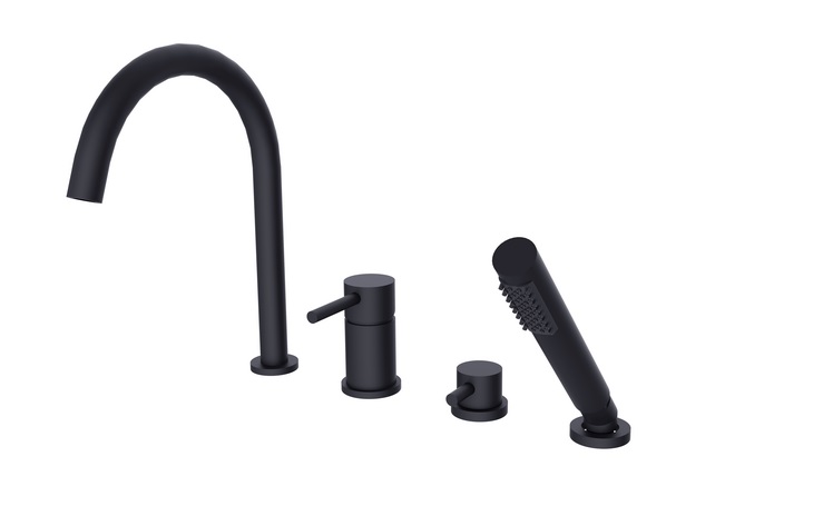 Смеситель на борт ванны Besco Illusion с душевым гарнитуром черный матовый BW-I4-CZ