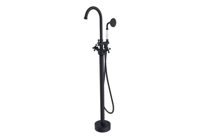 Змішувач для ванної кімнати Besco Retro I підлоговий з душовим гарнітуром чорний матовий BW-RI-CZ