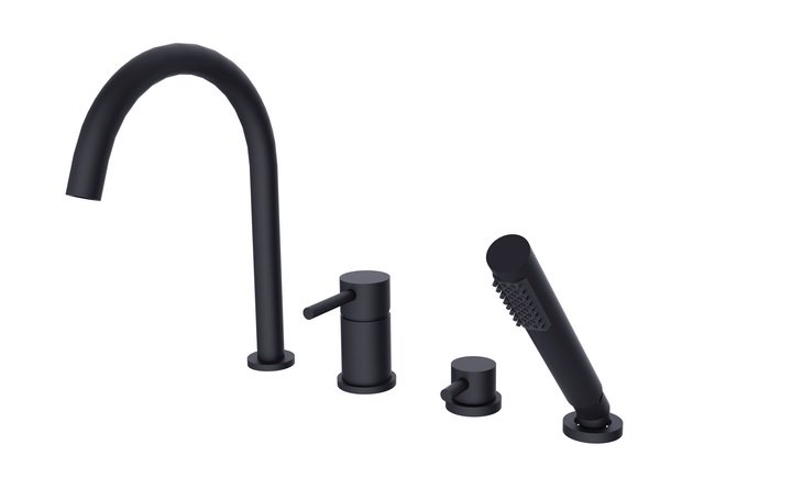 Змішувач на борт ванни Besco Illusion із душовим гарнітуром чорний матовий BW-I4-CZ