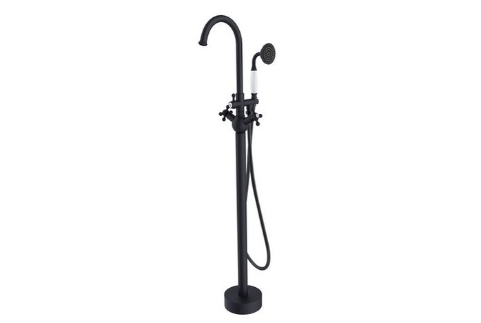 Смеситель для ванной Besco Retro I напольный с душевым гарнитуром черный матовый BW-RI-CZ
