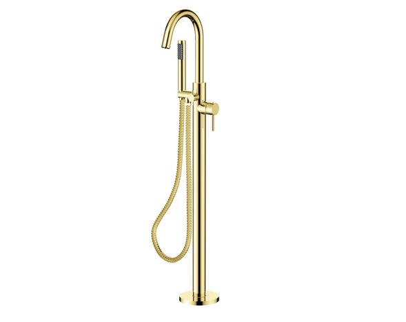 Смеситель для ванной Besco Veo II напольный с душевым гарнитуром золото BW-VII-ZL