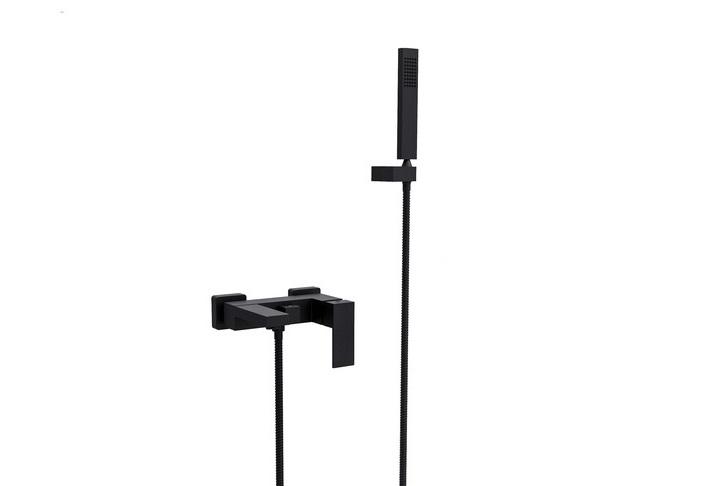 Смеситель для ванной Besco Modern/Varium настенный с душевым гарнитуром черный матовый BW-MVS-CZ
