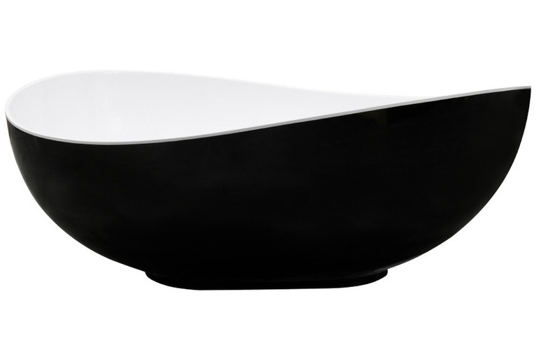 Ванна зі штучного каменю Besco Siya 172х100 см із сифоном клік-клак золото Mineral DuraBe чорний матовий/білий глянсовий #WMMC-172SKG