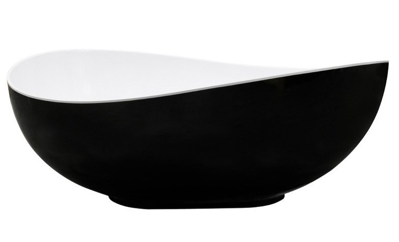 Ванна из искусственного камня Besco Siya 172х100 см с сифоном клик-клак золото Mineral DuraBe черный глянцевый/белый глянцевый #WMD-172-SWG