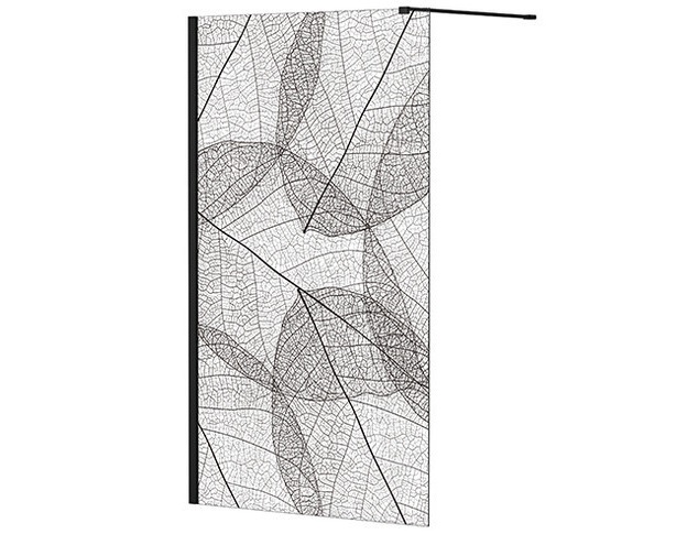 Душевая перегородка Besco Leafy Walk in 100х200 см профиль черный матовый/прозрачное стекло с узором LF-100-200C