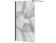 Душевая перегородка Besco Leafy Walk in 100х200 см профиль черный матовый/прозрачное стекло с узором LF-100-200C