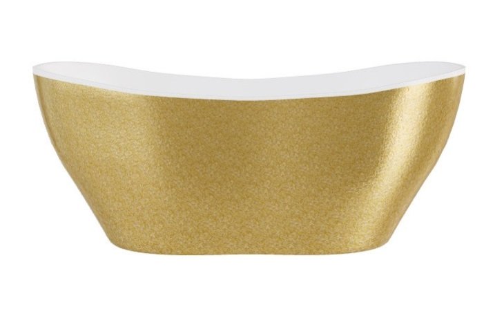 Ванна зі штучного каменю Besco Viya Glam 160х70 см із сифоном клік-клак хром Mineral DuraBe золото/білий глянсовий #WMD-160-VZ