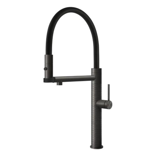 Смеситель для кухни Gessi Cesello с выдвижной лейкой черный металл брашированный 60214#707