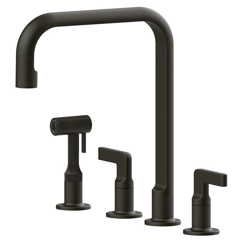 Смеситель для кухни Gessi Inciso на 4 отверстия с выдвижной лейкой состаренная бронза 58703#187