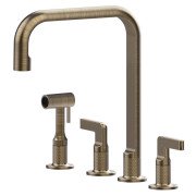 Смеситель для кухни Gessi Inciso на 4 отверстия с выдвижной лейкой античная латунь 58703#713