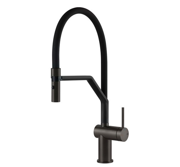 Змішувач для кухні Gessi Inedito з витяжною лійкою чорний метал брашований 60429#707