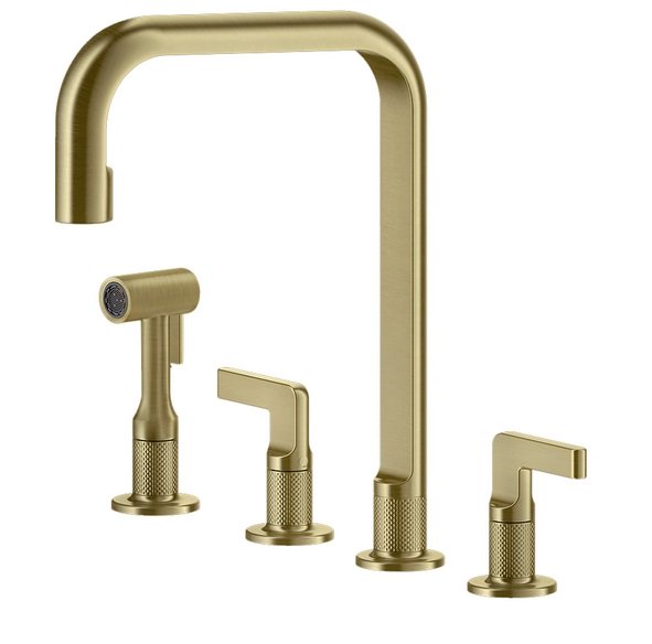 Змішувач для кухні Gessi Inciso на 4 отвори з висувною лійкою золото брашоване 58703#716