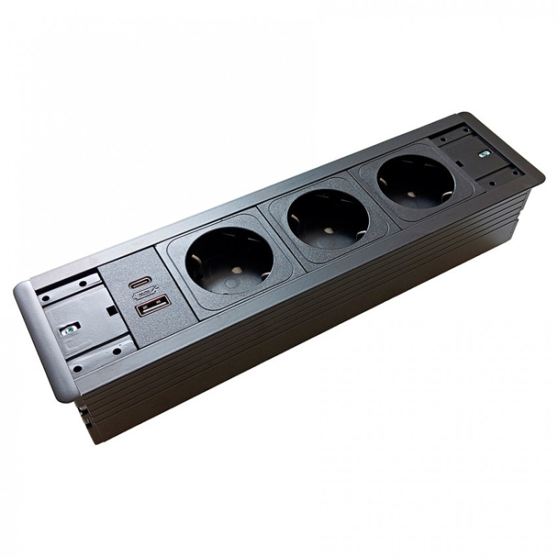 Блок розеток ASA Plastici Versaframe 3.0 3.0 3х220В+USB type А+С чорний 060.40F.00009