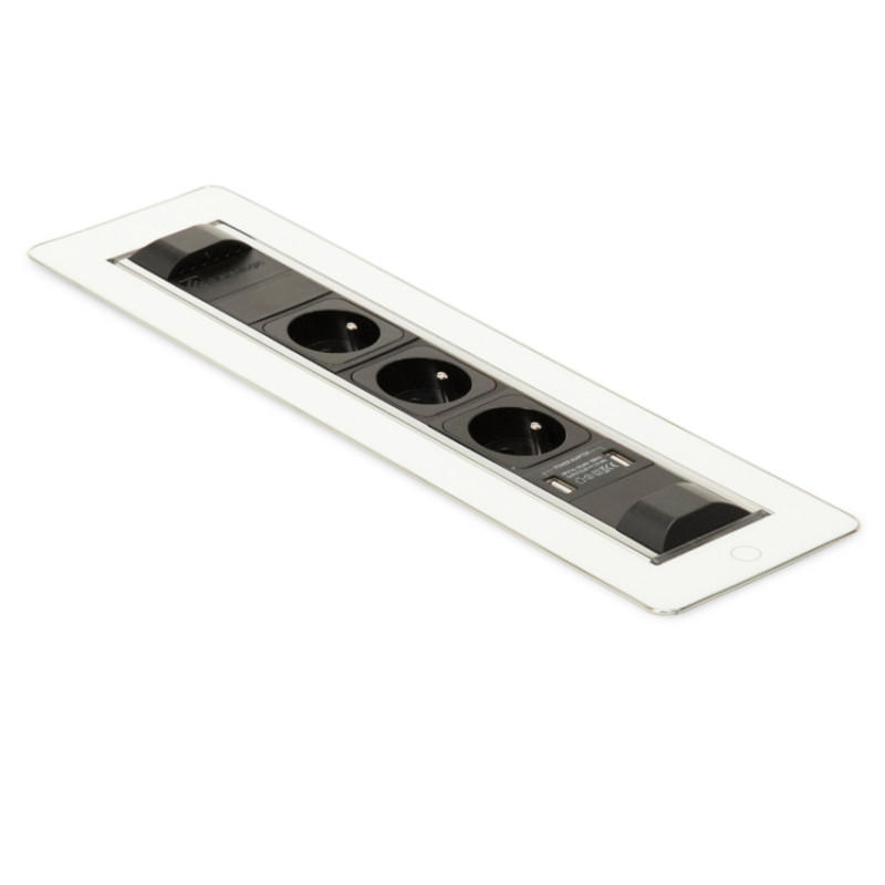Вращающийся блок розеток ASA Plastici Versaturn 3.0 3х220В+USB type А+С белое стекло 060.24F.00032