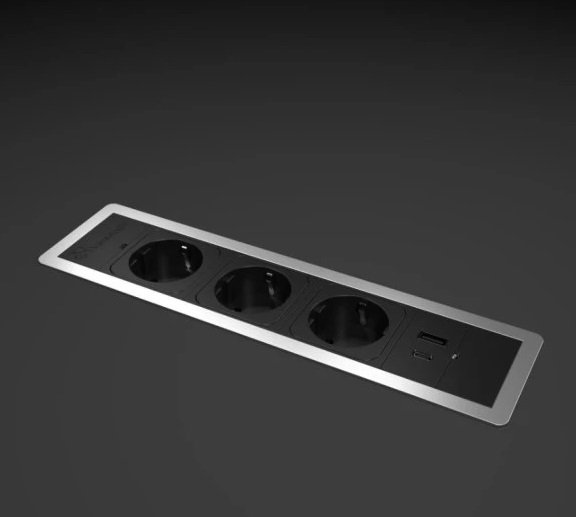 Блок розеток ASA Plastici  Versaframe 3.0 3.0 3х220В+USB type А+С алюминий 060.40F.00007