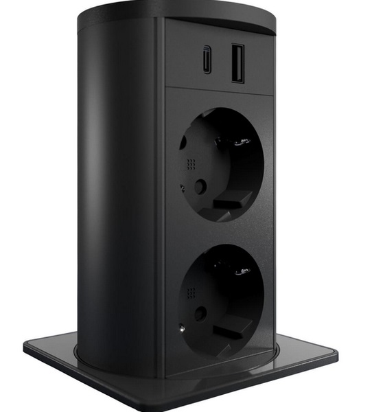 Висувний розетковий блок ASA Plastici VersaLift 2х220В + USB type А+C + бездротова зарядка чорний 060.47F.00015