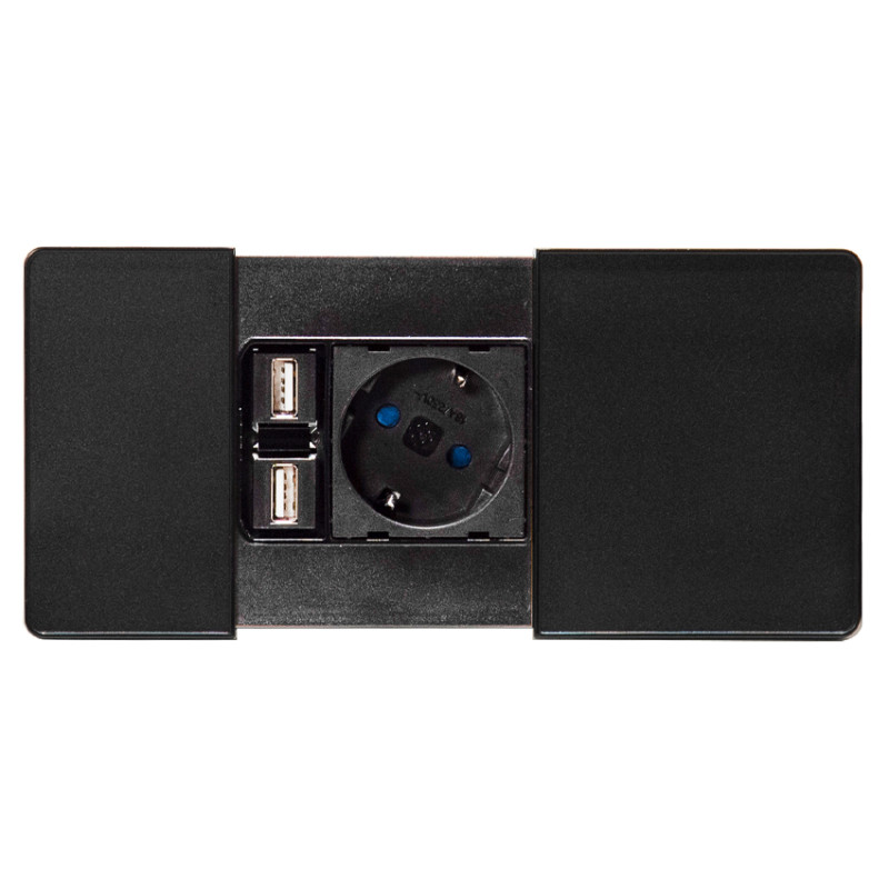 Вбудований модуль розеток ASA Plastici VersaPad 1x220В 2xUSB type А+А чорний 060.08F.00002