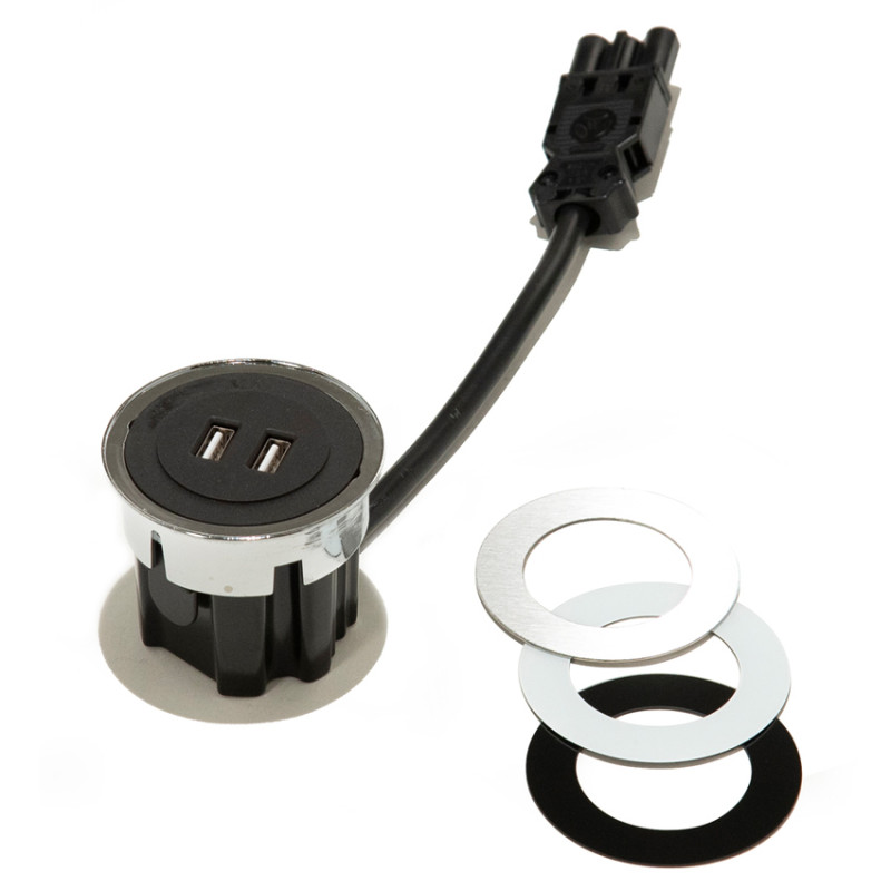 Мебельная USB-розетка ASA Plastici VersaDot USB 5V Type A+A белый/черный/нержавеющая сталь 060.30Y.00008