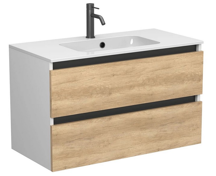 Тумба Miraggio Natura с раковиной Della 900 ДСП дуб небраска/белый мат 8814818