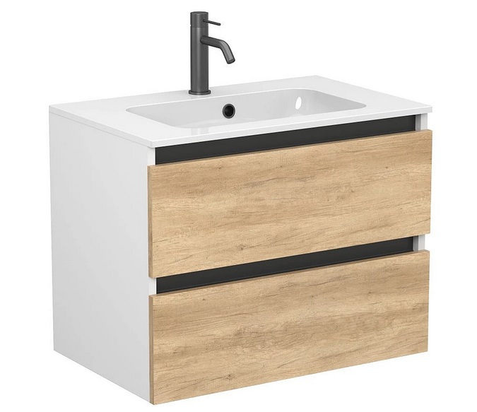 Тумба Miraggio Natura з раковиною Della 700 ДСП дуб небраска/білий мат 8814816