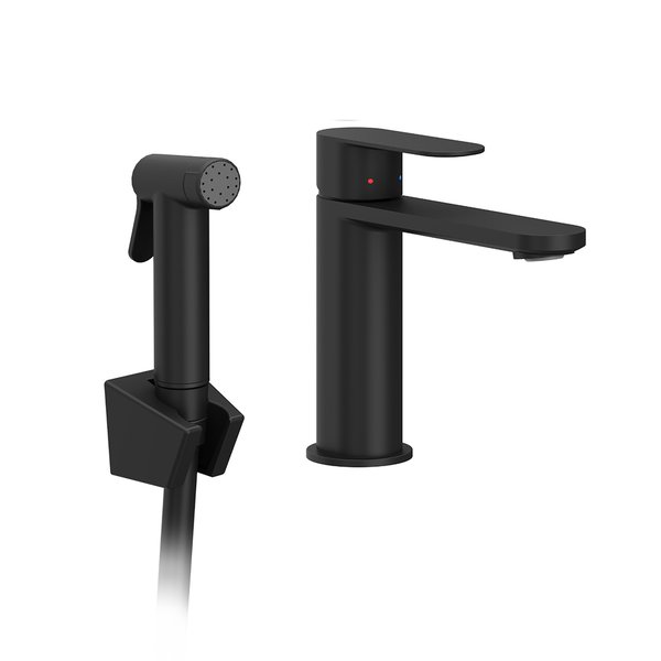 Змішувач для раковини Ravak Chrome II одноважільний з гігієнічним душем чорний X070462