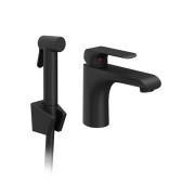 Смеситель для раковины Ravak Flat однорычажный с гигиеническим душем черный X070439