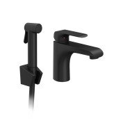 Смеситель для раковины Ravak Flat однорычажный с гигиеническим душем черный X070439