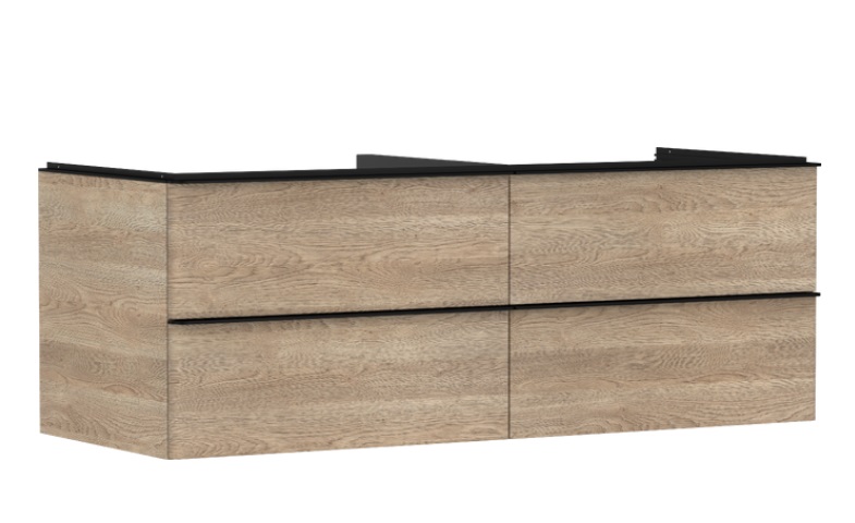 Тумба под раковину подвесная Hansgrohe Xelu Q 136х55 см МДФ натуральный дуб ручки матовый черный 54088670